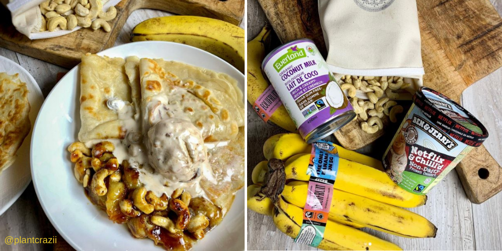 Crêpes à la banane et aux noix de cajou équitables caramélisées